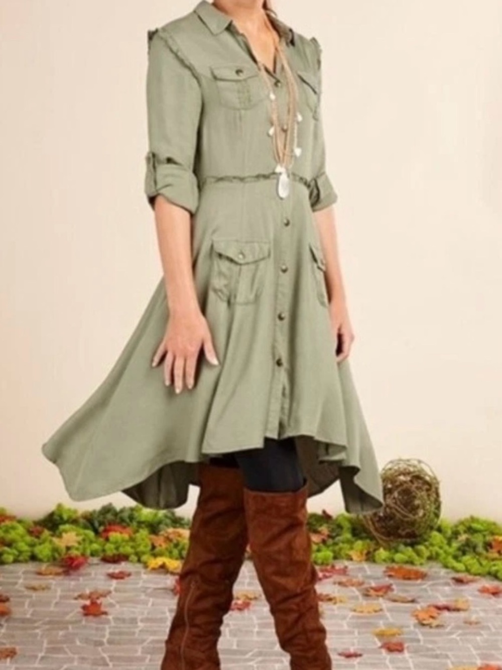 Matilda Jane Olive Green Hi-Low Button Front Dress